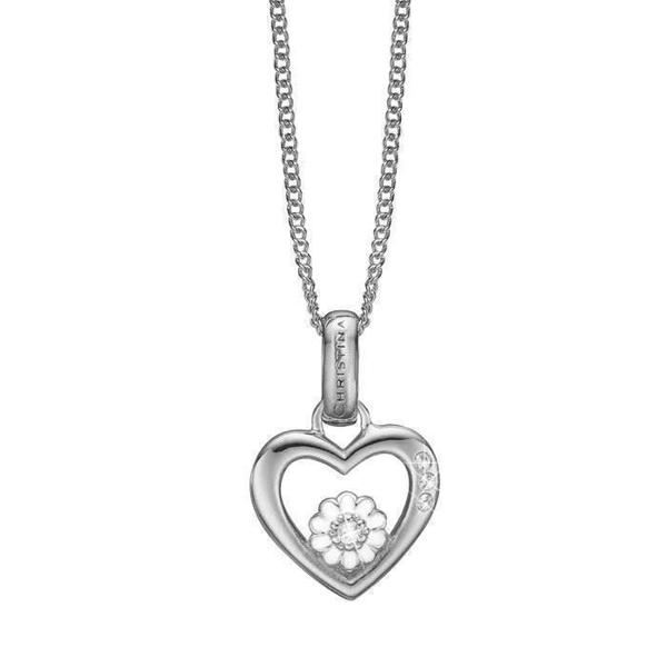 Christina Collect 925 sterling silver Marguerite Love open heart with small daisy with white enamel inside, and three white topaz, model 680-S32