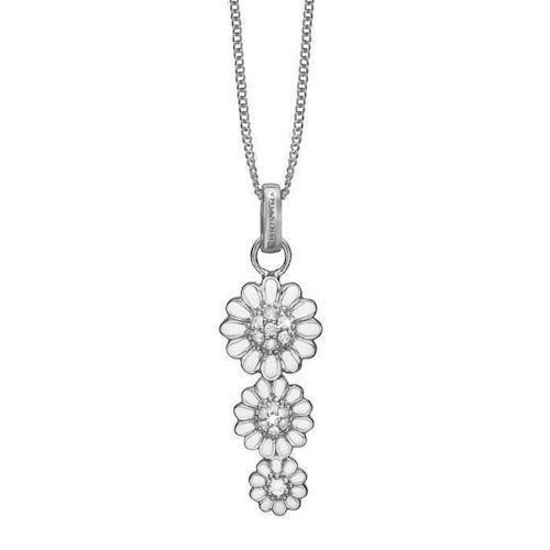 Christina Collect 925 sterling silver Triple Marguerite pendant with three daisies with white enamel and 15 glittering topaz, model 680-S33