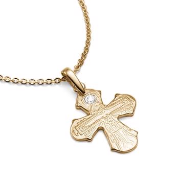 Aagaard 8 carat solid gold Dagmar Cross with 0.03 ct diamond, the Five on the back and 45 cm gold-plated chain