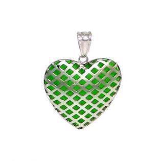 Green luminescent silver heart pendant
