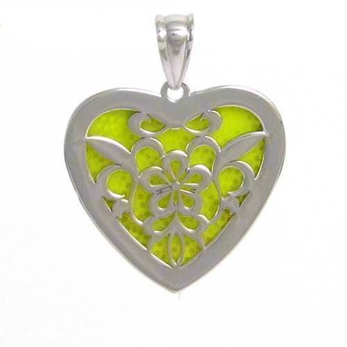 Yellow luminescent silver heart pendant