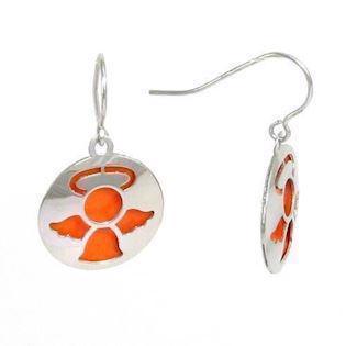 Orange luminous saint silver heart earrings