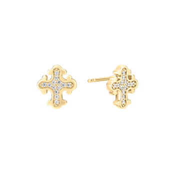 Ørestik kors 10x9 mm zirkonia forgyldt sterling sølv