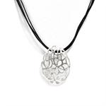 Round silver pendant with leather