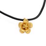 Gold plated silver flower pendant with leather