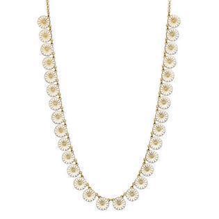 Lund Marguerite 925 sterling silver Necklace gold plated with white enamel, 30 pcs 11 mm marguerites
