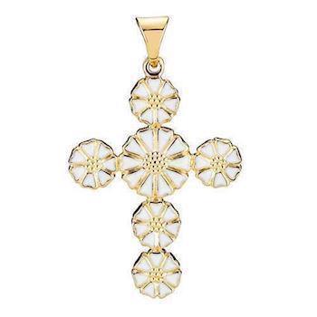 1x7,5 mm and 5x5 mm Marguerite Cross pendant white w/ gold plating from Lund of Copenhagen