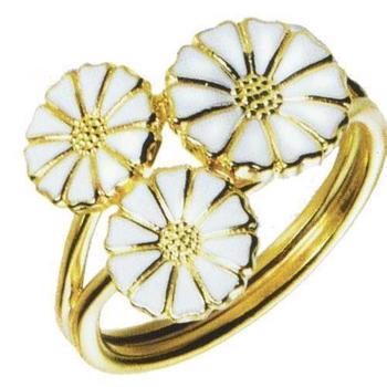 Lund 3 flower Marguerite 2x7,5 mm and 1x9 mm fingerring in silver plated w/white enamel