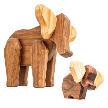 Fablewood Set - Mother Elephant, & Little Elephant - Wooden figure composed with magnets