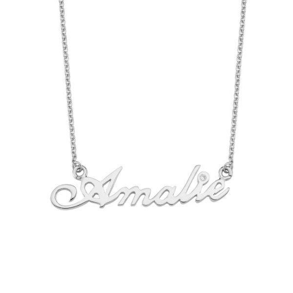 14 carat white gold handmade name pendant with chain