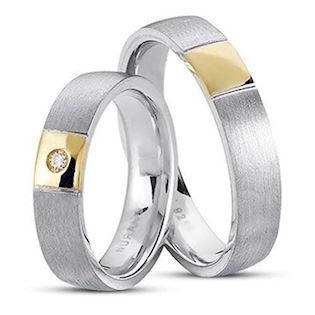 Silver wedding rings with gold and diamonds from Nuran