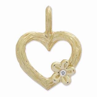 Nutara 14 carat heart pendant with flower and diamond