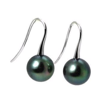 9 -10 mm Tahitian pearl earring on a pair of 18 carat trumpet white gold hoops