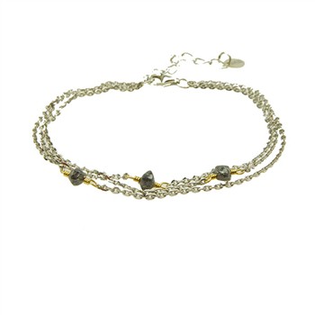 Bracelet - Rhodium/Goldplated  w. Antracit Raw Diamonds 16+4cm, från San - Links of Joy