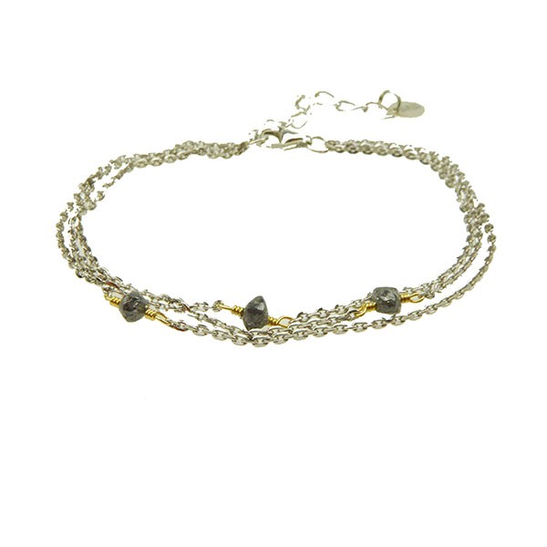 Bracelet - Rhodium/Goldplated  w. Antracit Raw Diamonds 16+4cm, från San - Links of Joy