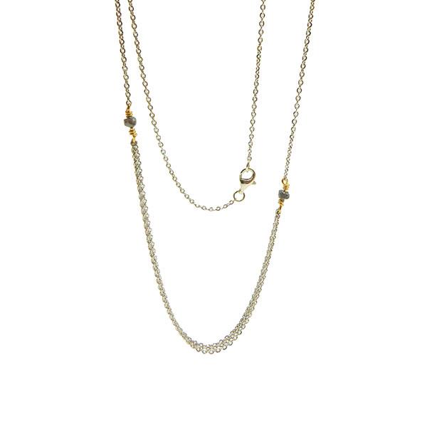 Necklace - Rhodium/Goldplated w.Antracit Raw Diamonds 42cm, från San - Links of Joy