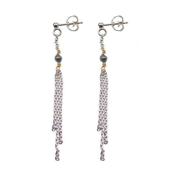 Earrings - Rhodium/Goldplated w.Antracit Raw Diamonds Rhodineret pr.par, från San - Links of Joy