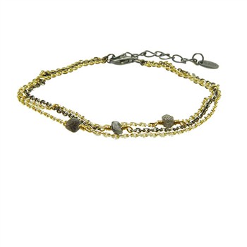 Bracelet - Goldplated/Black Rhodium w. Antracit Raw Diamonds 16+4cm, från San - Links of Joy