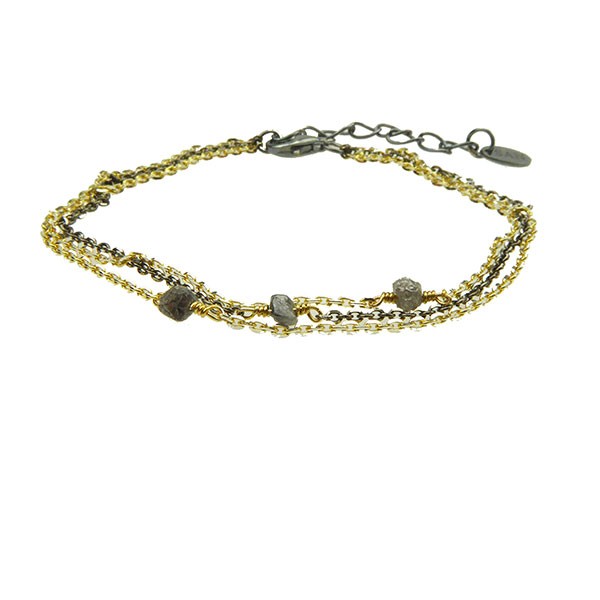 Bracelet - Goldplated/Black Rhodium w. Antracit Raw Diamonds 16+4cm, från San - Links of Joy