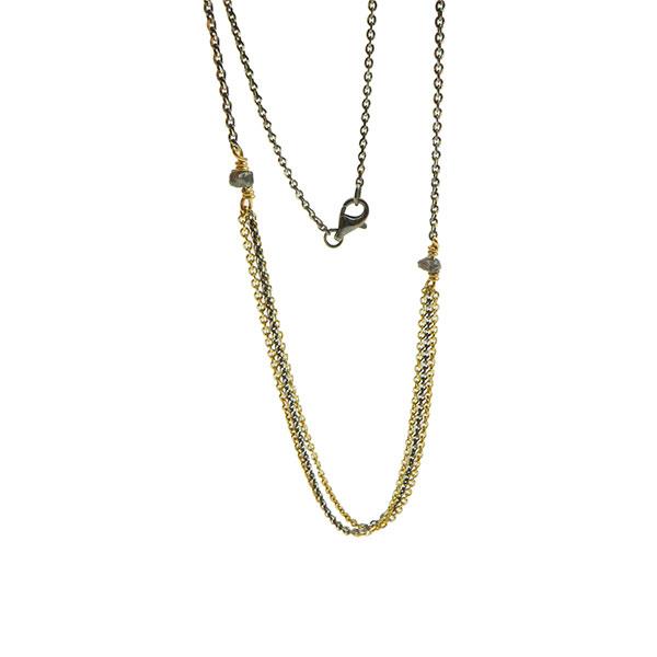 Necklace - Goldplated/Black Rhodium w.Antracit Raw Diamonds 45cm, från San - Links of Joy