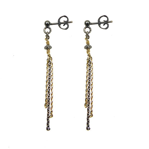 Earrings - Goldplated/Black Rhodium w.Antracit Raw Diamonds Sort rhodineret/forgyldt pr.par, från San - Links of Joy