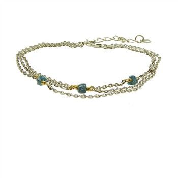 Bracelet - Rhodium/Goldplated  w. blue-green Raw Diamonds 16+4cm, från San - Links of Joy