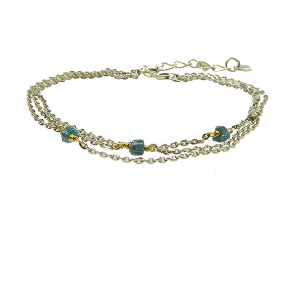 Bracelet - Rhodium/Goldplated  w. blue-green Raw Diamonds 18+4cm, från San - Links of Joy