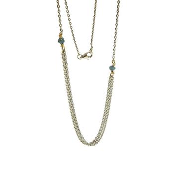 Necklace - Rhodium/Goldplated w. blue-green Raw Diamonds 42cm, från San - Links of Joy