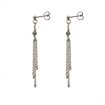Earrings - Rhodium/Goldplated w. blue-green Raw Diamonds Rhodineret pr.par, från San - Links of Joy