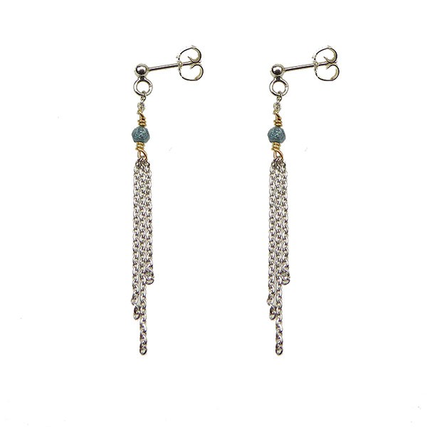 Earrings - Rhodium/Goldplated w. blue-green Raw Diamonds Rhodineret pr.par, från San - Links of Joy