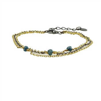 Bracelet - Goldplated/Black Rhodium w. blue-green Raw Diamonds 16+4cm, från San - Links of Joy