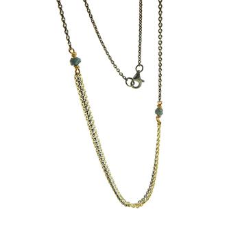 Necklace - Goldplated/Black Rhodium w. blue-green Raw Diamonds 42cm, från San - Links of Joy
