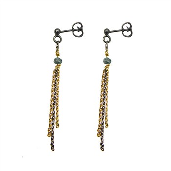 Earrings - Goldplated/Black Rhodium w. blue-green Raw Diamonds Sort rhodineret/forgyldt pr.par, från San - Links of Joy