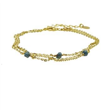 Bracelet - Goldplated w. blue-green Raw Diamonds 16+4cm, från San - Links of Joy