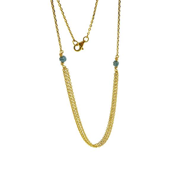 Necklace - Goldplated w. blue-green Raw Diamonds 42cm, från San - Links of Joy