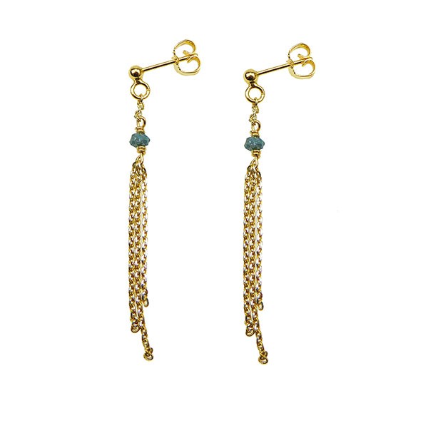 Earrings - Goldplated w. blue-green Raw Diamonds Forgyldt pr.par, från San - Links of Joy
