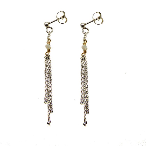 Earrings - Rhodium/Goldplated w. grey Raw Diamonds Rhodineret pr.par, från San - Links of Joy