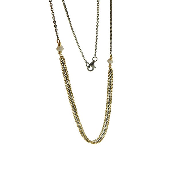 Necklace - Goldplated/Black Rhodium w. grey Raw Diamonds 42cm, från San - Links of Joy