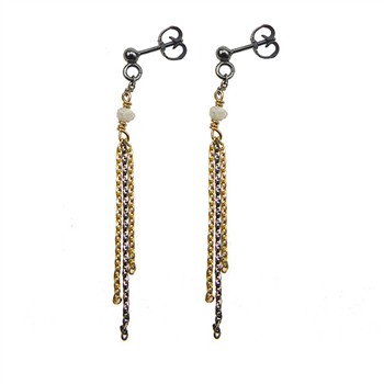 Earrings - Goldplated/Black Rhodium w. grey Raw Diamonds Sort rhodineret/forgyldt pr.par, från San - Links of Joy