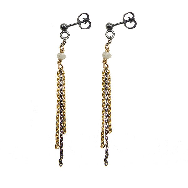 Earrings - Goldplated/Black Rhodium w. grey Raw Diamonds Sort rhodineret/forgyldt pr.par, från San - Links of Joy