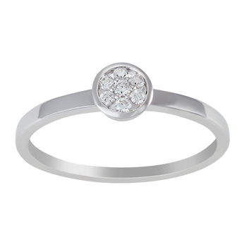 14 kt. hvg.ring, cirkel m pavé 0,091 ct W/SI*, från Siersbøl