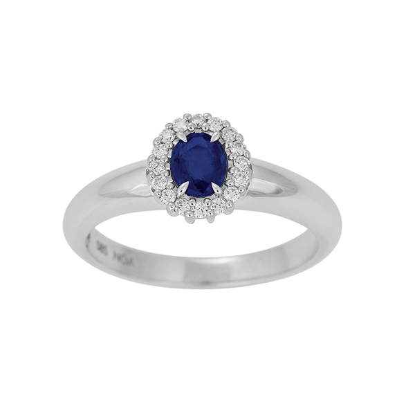14 kt. guldring m/safir og dia 0.11ct W/SI, från Siersbøl