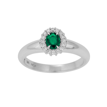 14 kt. guldring m/smaragd og dia 0.11ct W/SI, från Siersbøl