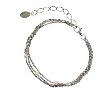 Armbånd i rhodineret/forgyldt sterlingsølv med ferskvandsperler 16+4cm, från San - Links of Joy