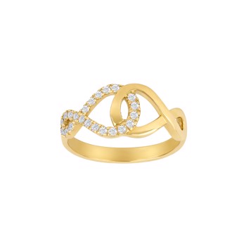 Siersbøl's significant infinity ring in 8 carat gold with white, sparkling zirconia