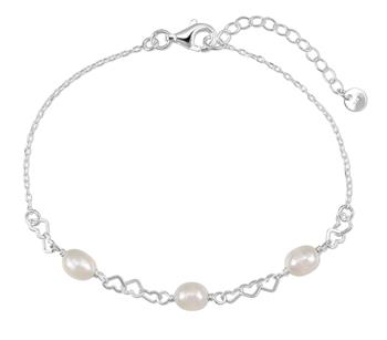 Armbånd sølv rhodineret ferskvperler hjerter, från L&G