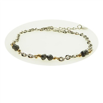 Bracelet & Necklace - Rhodium/Goldplated w. Antracit Raw Diamonds 16+4cm, från San - Links of Joy