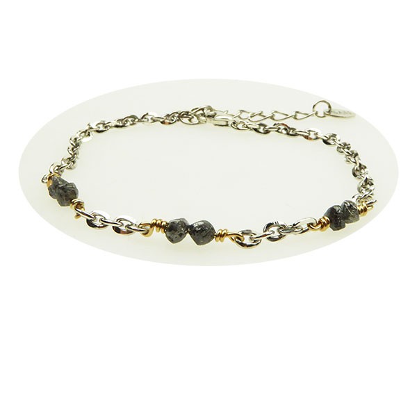 Bracelet & Necklace - Rhodium/Goldplated w. Antracit Raw Diamonds 42+8cm, från San - Links of Joy