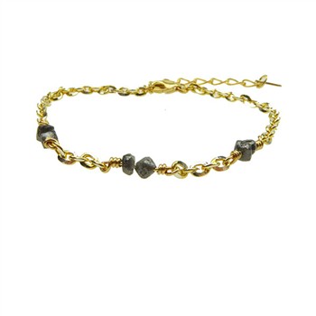 Bracelet & Necklace - Goldplated w. Antracit Raw Diamonds 16+4cm, från San - Links of Joy