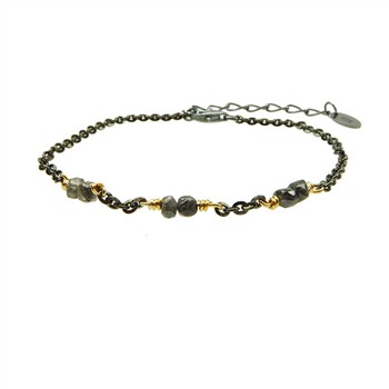 Bracelet & Necklace - Black Rhodium/Gold plated w.Antracit Raw Diamonds 16+4cm, från San - Links of Joy